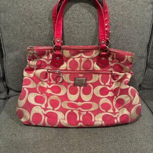 COACH Signature Poppy Tote Bag Canvas Pink Silver Purse